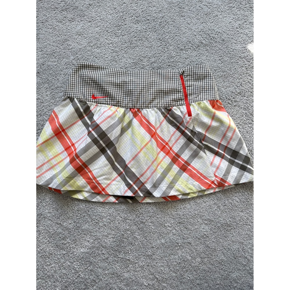 Nike Golf Sport Dri-FIT Plaid Gingham Skort Brown Orange Size 8
